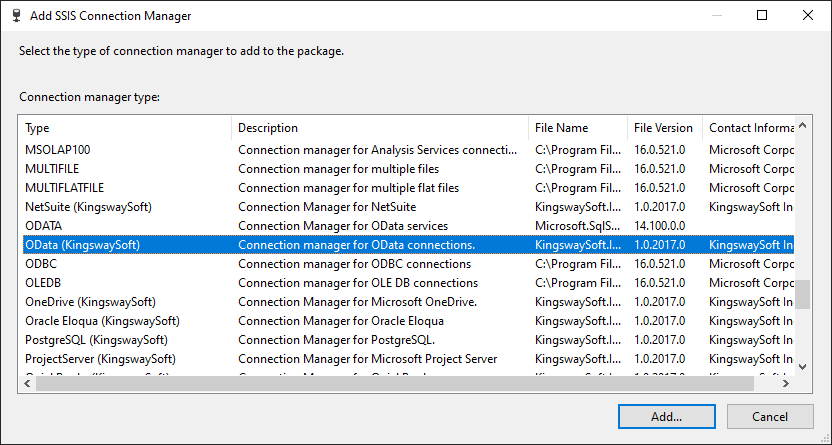 Add SSIS OData Connection Manager